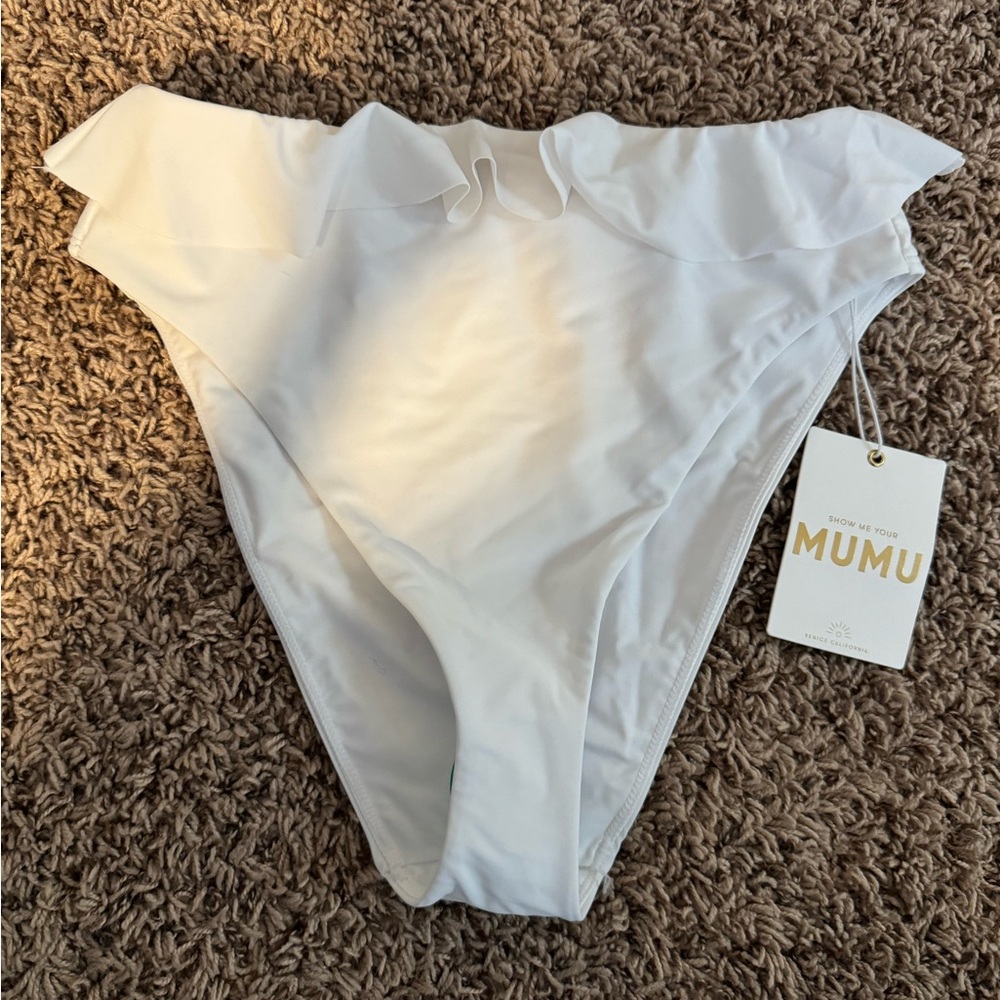 Show Me your MuMu white ruffle bikini bottom NWT
